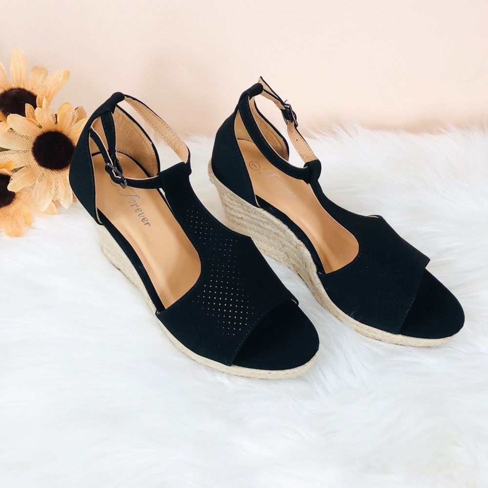 5⭐️BLACK ESPADRILLE WEDGE HEELS SANDALS- Shoe